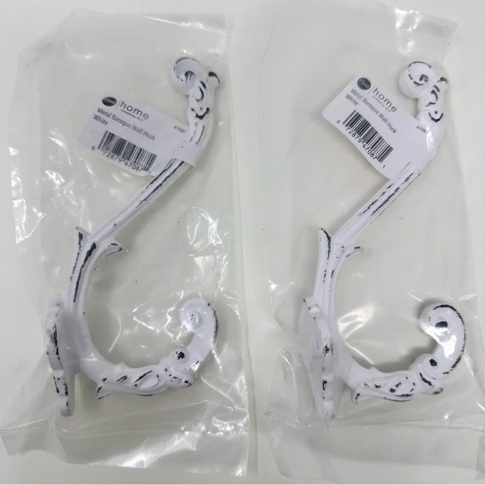 LOWEST Dritz Home NWT Metal Baroque Wall Hook White Set of 2